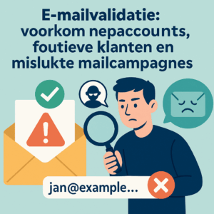 e-mailvalidatie webshop illustratie met waarschuwing en controle